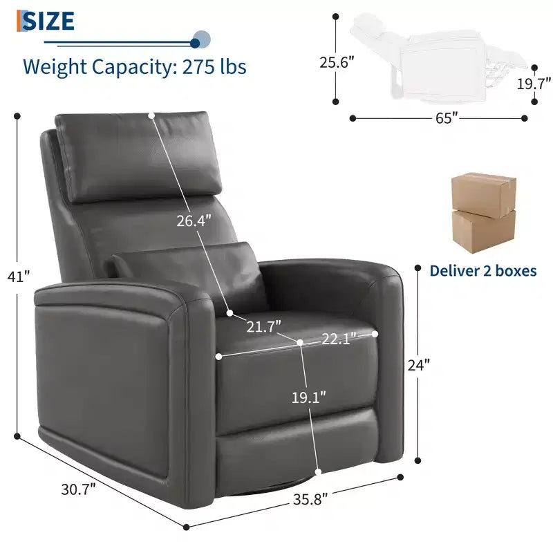 Fauteuil inclinable manuel, fauteuil à bascule pivotant à 360°, canapé simple en similicuir, fauteuil inclinable moderne à dossier haut, avec dossier ergonomique, pour salon
