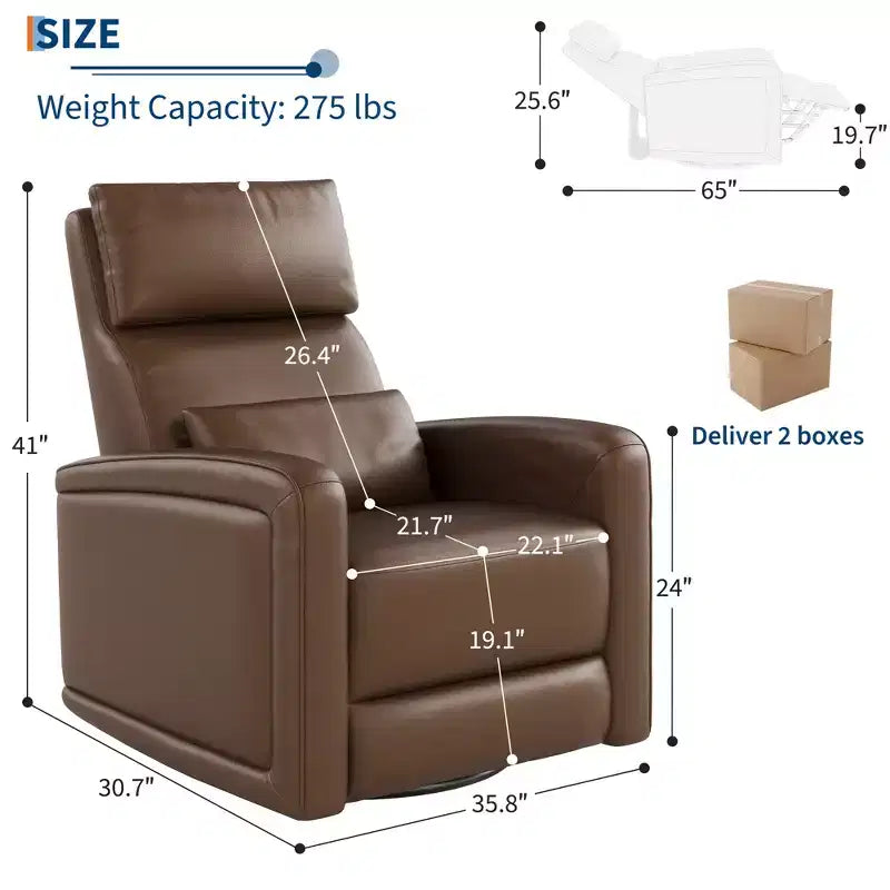 Fauteuil inclinable manuel, fauteuil à bascule pivotant à 360°, canapé simple en similicuir, fauteuil inclinable moderne à dossier haut, avec dossier ergonomique, pour salon