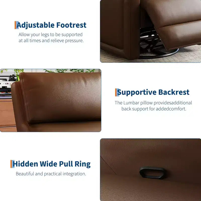 Fauteuil inclinable manuel, fauteuil à bascule pivotant à 360°, canapé simple en similicuir, fauteuil inclinable moderne à dossier haut, avec dossier ergonomique, pour salon