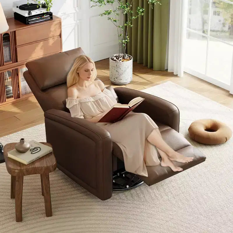 Manual Reclinder, 360 Swivel Sofa Rocker, Faux Leather Single Sofa, Modern Wingback Recliner, with Ergonomic Backrest, for Living Room
