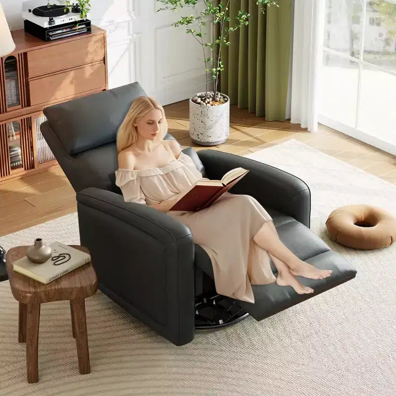 Fauteuil inclinable manuel, fauteuil à bascule pivotant à 360°, canapé simple en similicuir, fauteuil inclinable moderne à dossier haut, avec dossier ergonomique, pour salon
