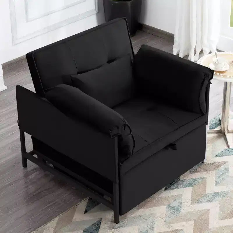 MAYEERTY 34.3 Velvet Convertible Pull-Out Sleeper Chair Bed with 3-Position Adjustable Backrest