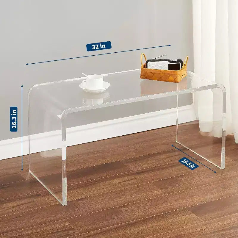 Table basse rectangulaire moderne du milieu du siècle avec cannelures de 42,5 po, tiroirs, étagères ouvertes et finition en bois clair, montage facile