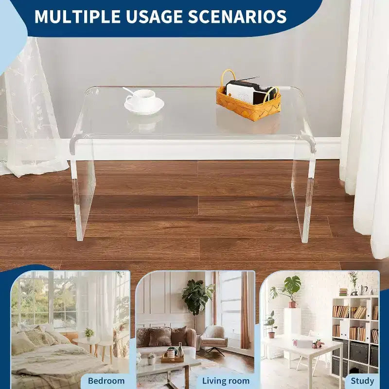 Table basse rectangulaire moderne du milieu du siècle avec cannelures de 42,5 po, tiroirs, étagères ouvertes et finition en bois clair, montage facile