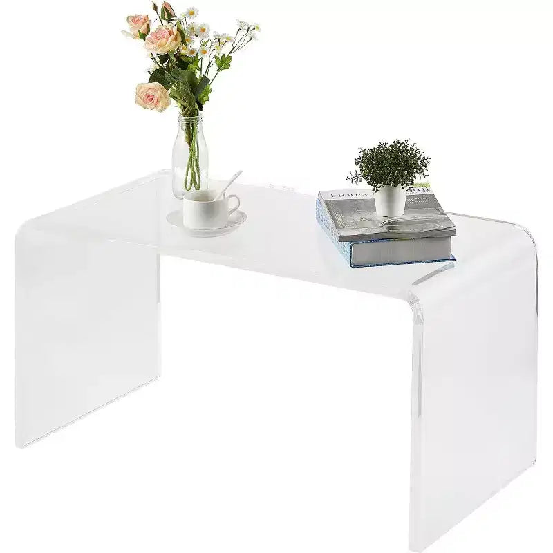 Table basse rectangulaire moderne du milieu du siècle avec cannelures de 42,5 po, tiroirs, étagères ouvertes et finition en bois clair, montage facile
