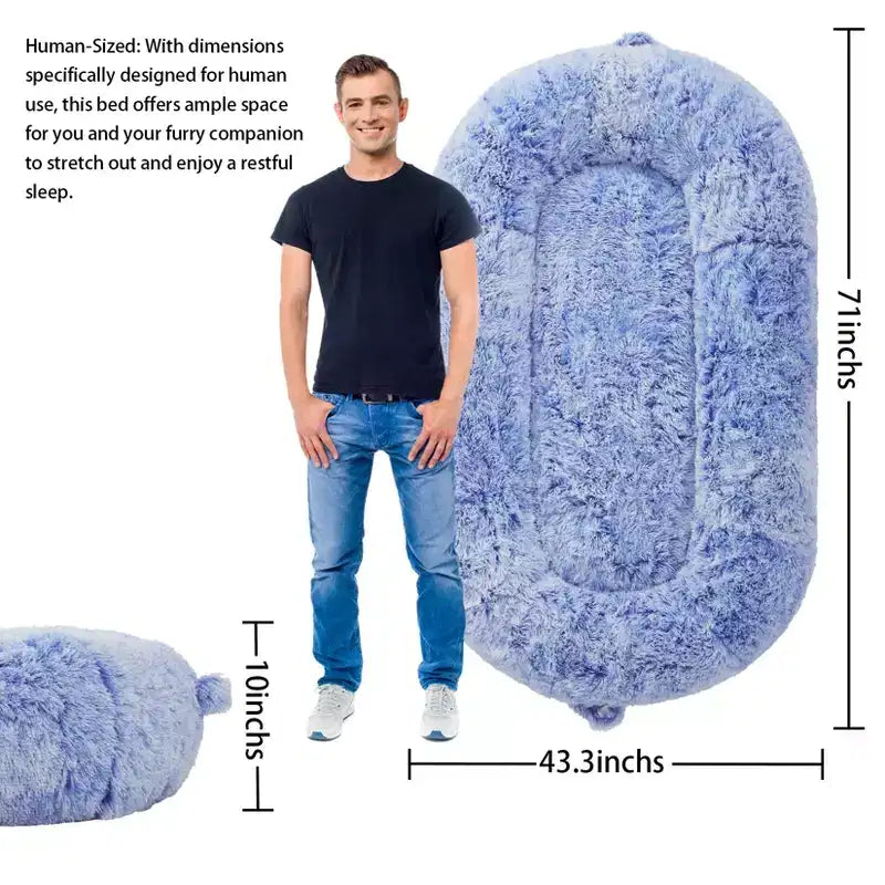 Lit Géant pour Humain, 180 cm, en Fausse Fourrure, Couchage Doux et Lavable avec Poignée et Housse Amovible, Lit Orthopédique pour Chien Humain