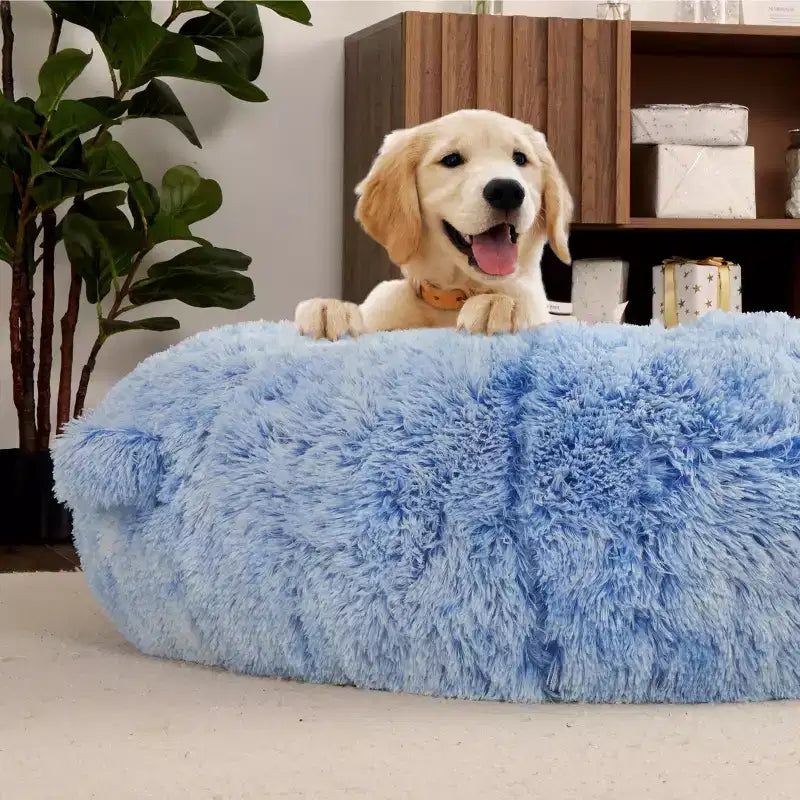 Lit Géant pour Humain, 180 cm, en Fausse Fourrure, Couchage Doux et Lavable avec Poignée et Housse Amovible, Lit Orthopédique pour Chien Humain
