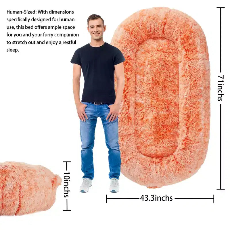 Lit Géant pour Humain, 180 cm, en Fausse Fourrure, Couchage Doux et Lavable avec Poignée et Housse Amovible, Lit Orthopédique pour Chien Humain