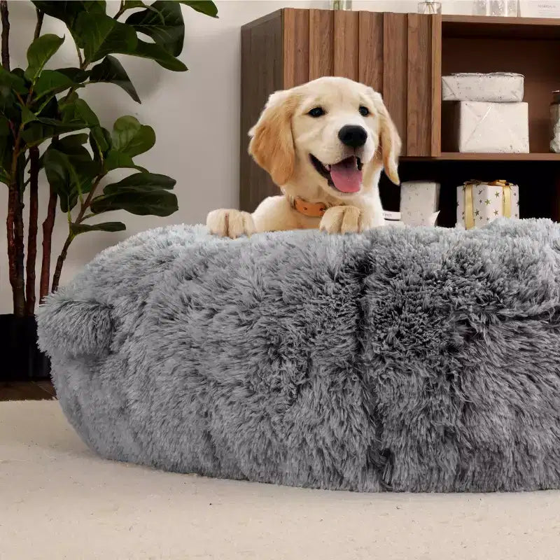 Lit Géant pour Humain, 180 cm, en Fausse Fourrure, Couchage Doux et Lavable avec Poignée et Housse Amovible, Lit Orthopédique pour Chien Humain