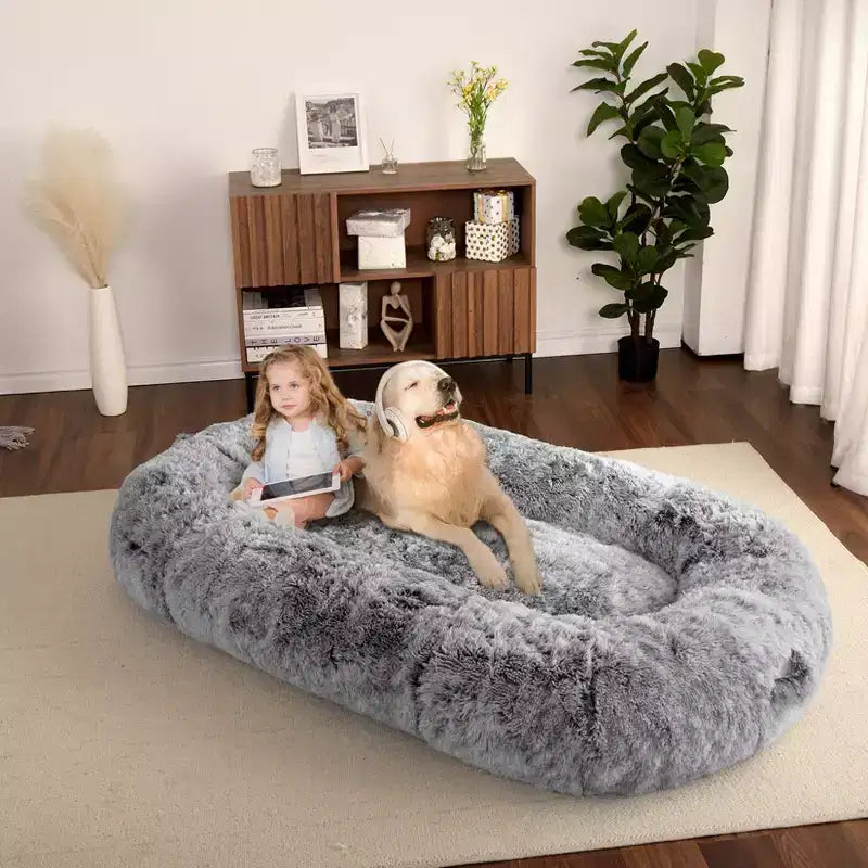 Human Dog Bed 71 Giant Bean Bag Bed Faux Fur Plush Dog Bed Washable Dog Bed for Humans with Handle, Removal Cover, Orthopedic Dog Beds