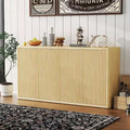 66.3 Sideboard Buffet Cabinet with Storage, 4-Door Modern Fluted Credenza,Natural Oak Accent Cabinet for Living Room,Kitchen,Dining Room,or Entryway