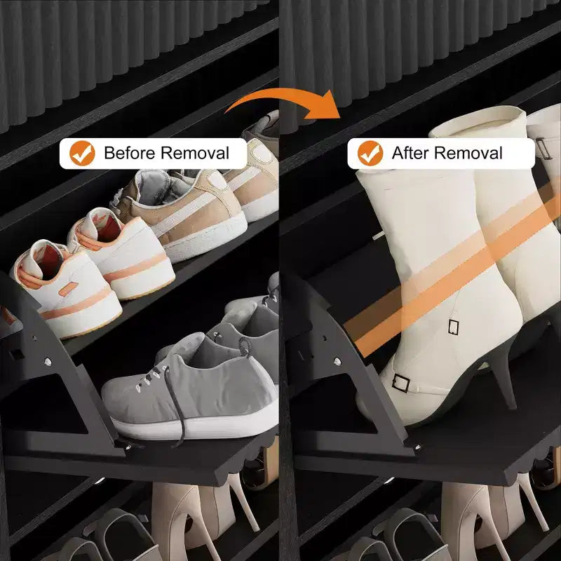 Meuble à chaussures avec 2 tiroirs basculants et 1 tiroir supérieur, organisateur de rangement étroit moderne avec étagères réglables et amovibles