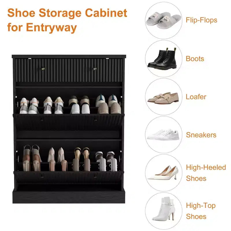 Meuble à chaussures avec 2 tiroirs basculants et 1 tiroir supérieur, organisateur de rangement étroit moderne avec étagères réglables et amovibles