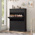 Shoe Cabinet with 2 Flip Drawers & 1 Top Drawer, Modern Narrow Storage Organizer with Adjustable and Removable Shelves