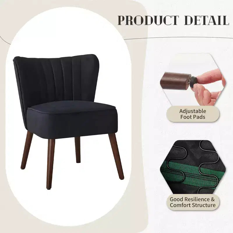 Ensemble de 2 fauteuils d'appoint modernes en velours, chaise de salon rembourrée douce avec pieds en bois, fauteuil de salon confortable sans accoudoirs pour salon/maquillage