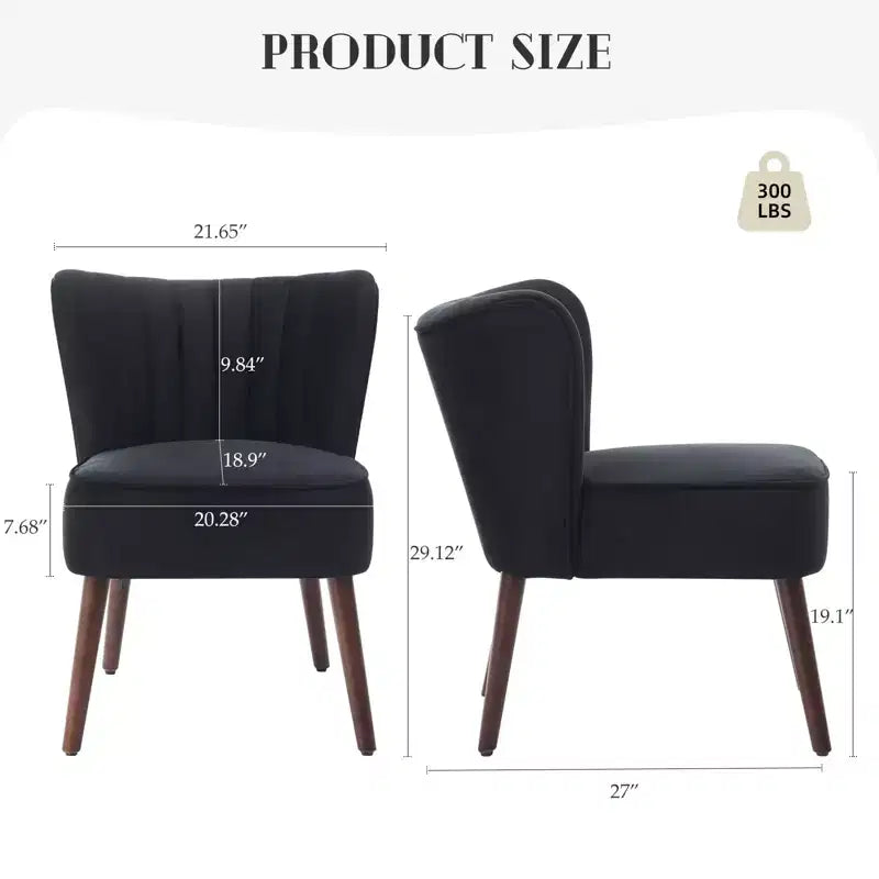 Ensemble de 2 fauteuils d'appoint modernes en velours, chaise de salon rembourrée douce avec pieds en bois, fauteuil de salon confortable sans accoudoirs pour salon/maquillage