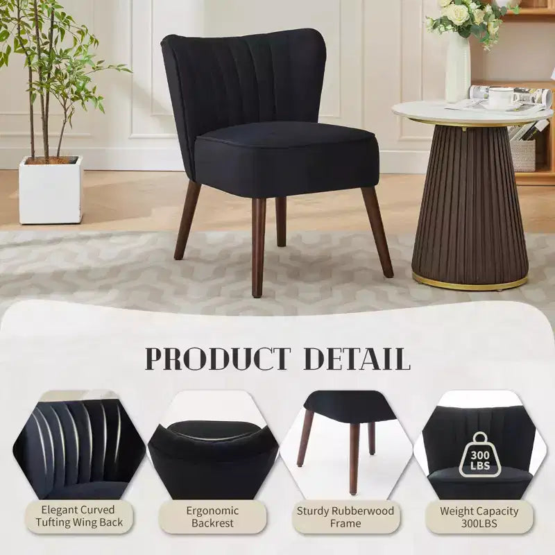 Ensemble de 2 fauteuils d'appoint modernes en velours, chaise de salon rembourrée douce avec pieds en bois, fauteuil de salon confortable sans accoudoirs pour salon/maquillage