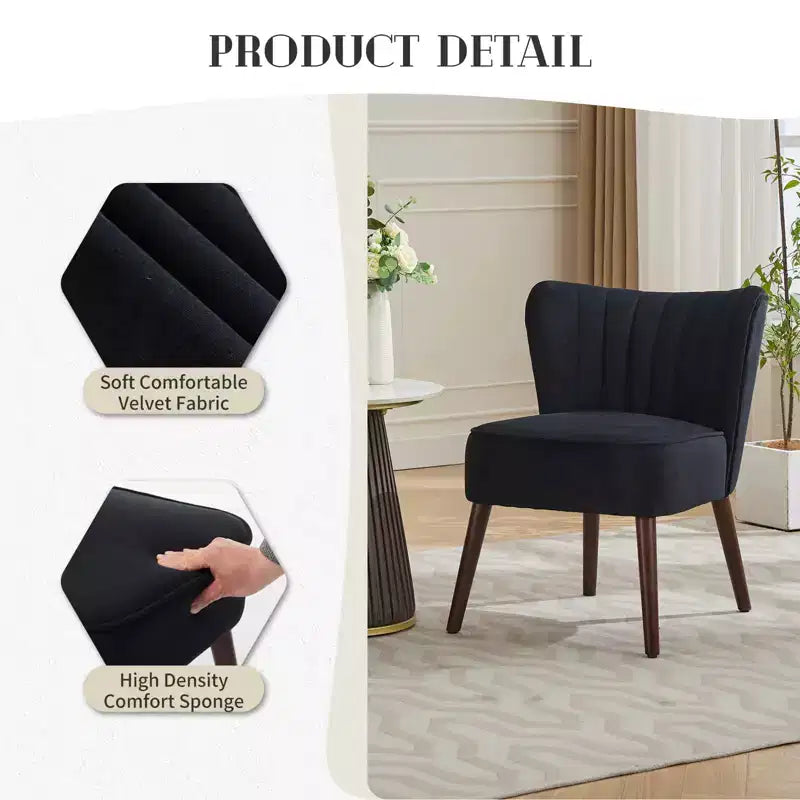 Ensemble de 2 fauteuils d'appoint modernes en velours, chaise de salon rembourrée douce avec pieds en bois, fauteuil de salon confortable sans accoudoirs pour salon/maquillage