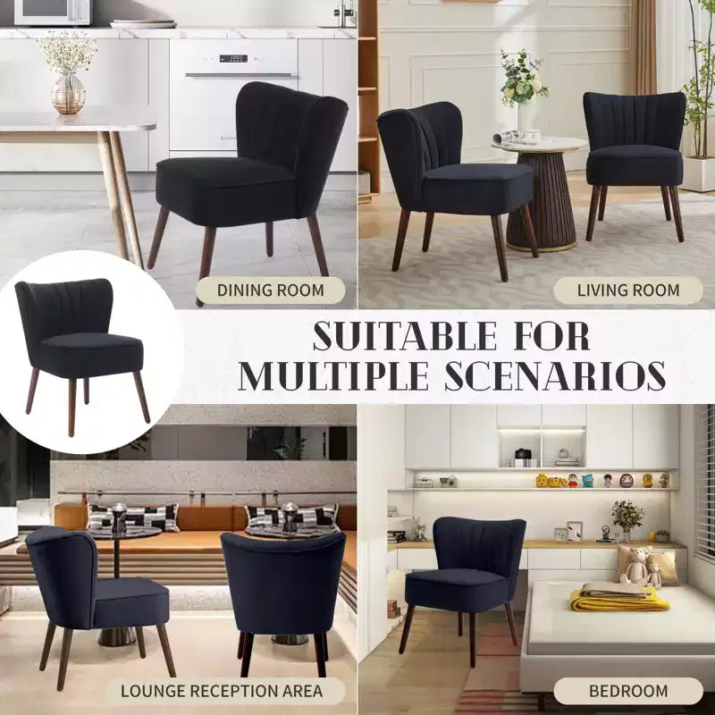Ensemble de 2 fauteuils d'appoint modernes en velours, chaise de salon rembourrée douce avec pieds en bois, fauteuil de salon confortable sans accoudoirs pour salon/maquillage