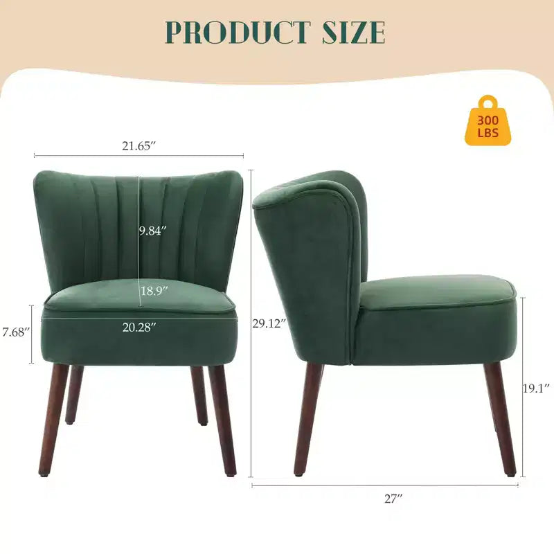 Ensemble de 2 fauteuils d'appoint modernes en velours, chaise de salon rembourrée douce avec pieds en bois, fauteuil de salon confortable sans accoudoirs pour salon/maquillage