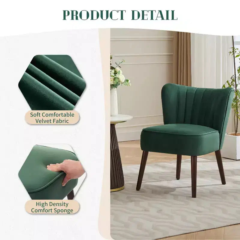 Ensemble de 2 fauteuils d'appoint modernes en velours, chaise de salon rembourrée douce avec pieds en bois, fauteuil de salon confortable sans accoudoirs pour salon/maquillage