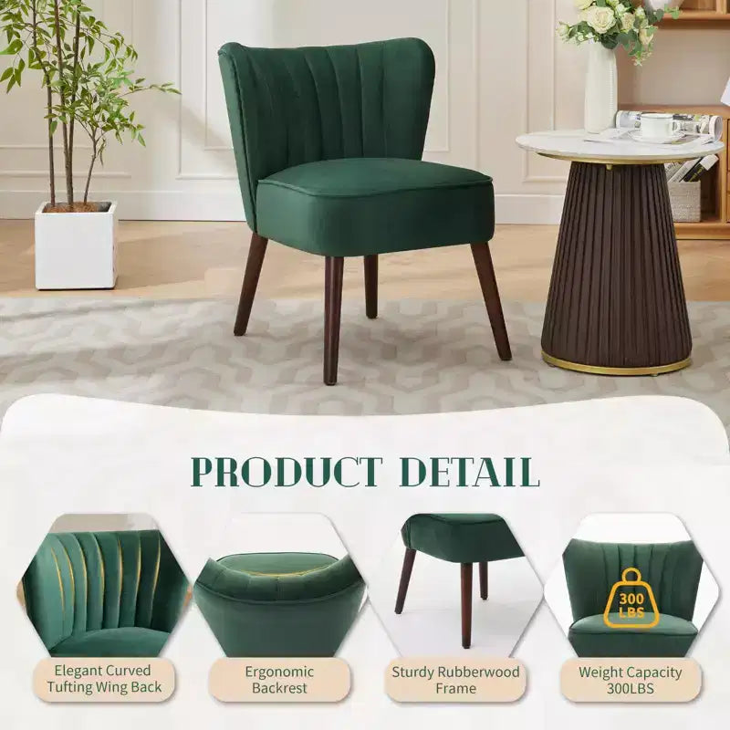 Ensemble de 2 fauteuils d'appoint modernes en velours, chaise de salon rembourrée douce avec pieds en bois, fauteuil de salon confortable sans accoudoirs pour salon/maquillage