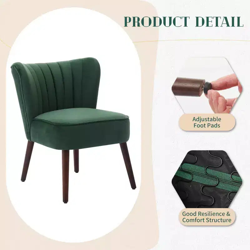 Ensemble de 2 fauteuils d'appoint modernes en velours, chaise de salon rembourrée douce avec pieds en bois, fauteuil de salon confortable sans accoudoirs pour salon/maquillage