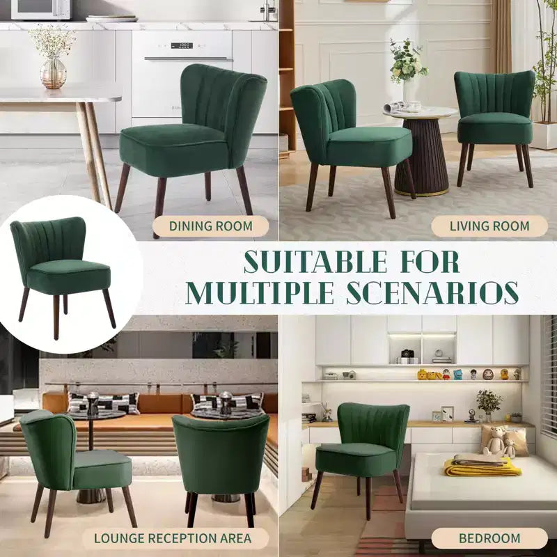 Ensemble de 2 fauteuils d'appoint modernes en velours, chaise de salon rembourrée douce avec pieds en bois, fauteuil de salon confortable sans accoudoirs pour salon/maquillage