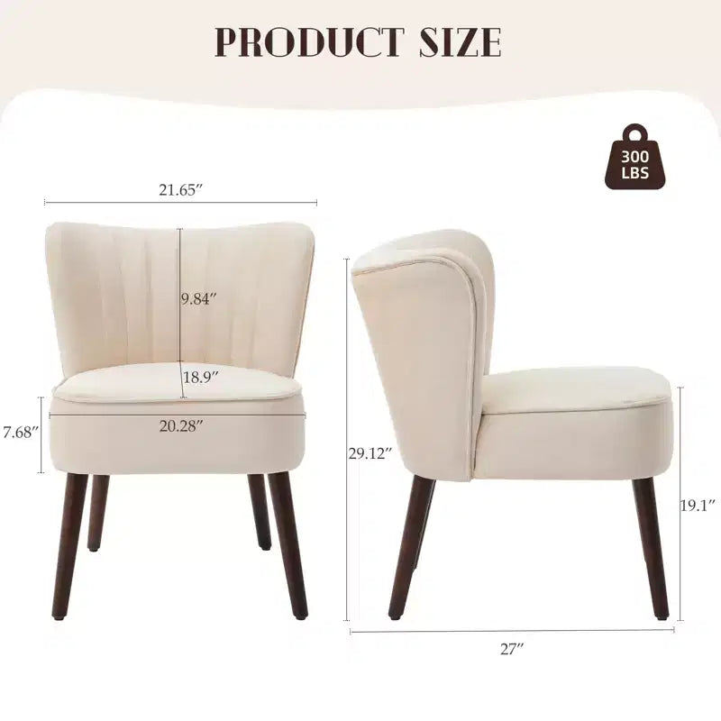 Ensemble de 2 fauteuils d'appoint modernes en velours, chaise de salon rembourrée douce avec pieds en bois, fauteuil de salon confortable sans accoudoirs pour salon/maquillage