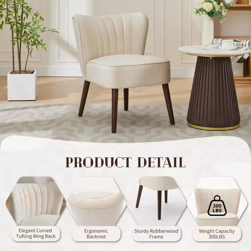 Ensemble de 2 fauteuils d'appoint modernes en velours, chaise de salon rembourrée douce avec pieds en bois, fauteuil de salon confortable sans accoudoirs pour salon/maquillage