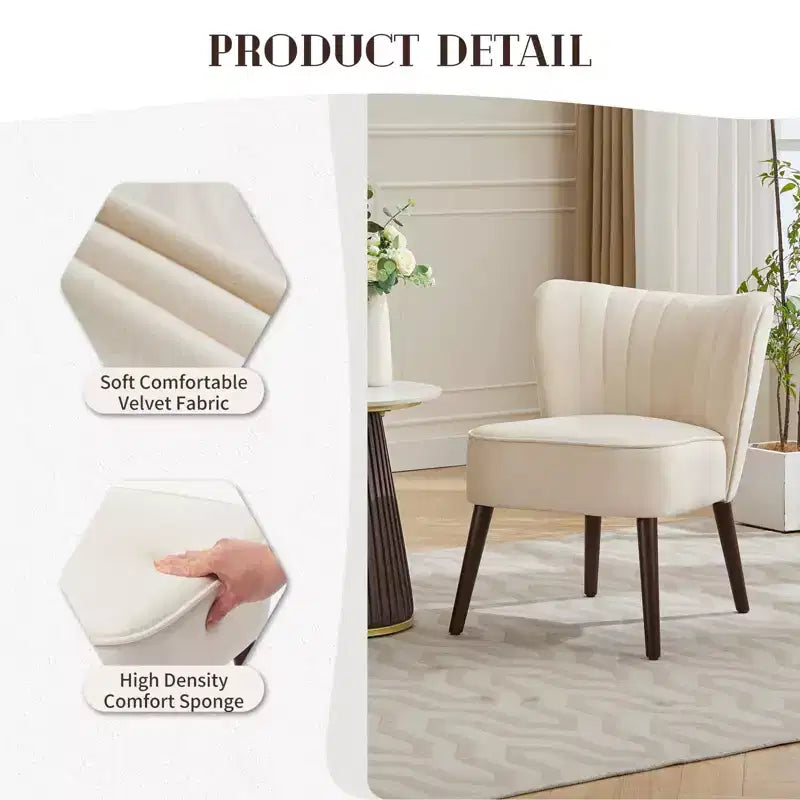 Ensemble de 2 fauteuils d'appoint modernes en velours, chaise de salon rembourrée douce avec pieds en bois, fauteuil de salon confortable sans accoudoirs pour salon/maquillage