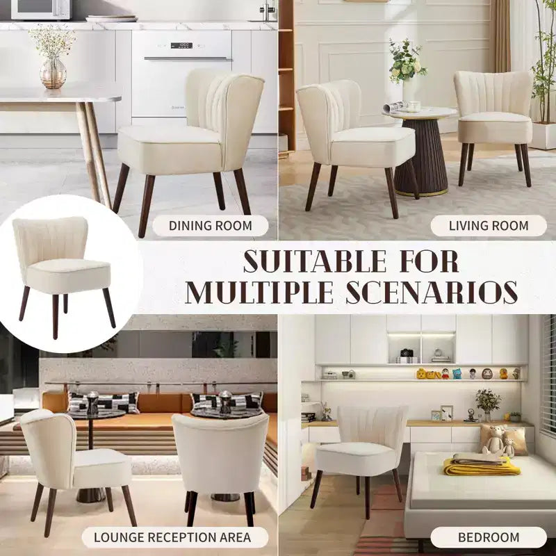 Ensemble de 2 fauteuils d'appoint modernes en velours, chaise de salon rembourrée douce avec pieds en bois, fauteuil de salon confortable sans accoudoirs pour salon/maquillage