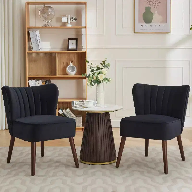 Ensemble de 2 fauteuils d'appoint modernes en velours, chaise de salon rembourrée douce avec pieds en bois, fauteuil de salon confortable sans accoudoirs pour salon/maquillage