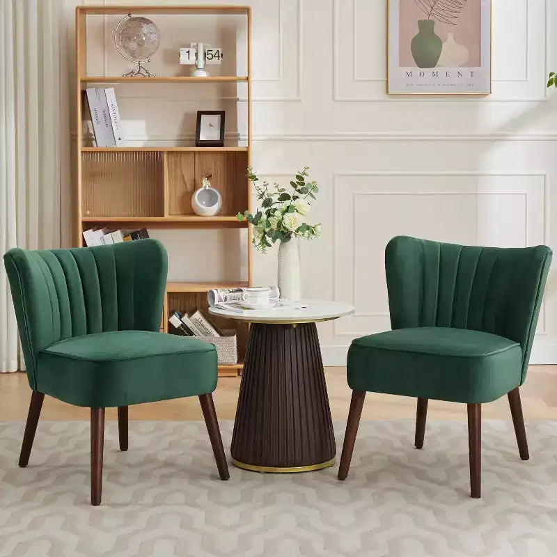 Ensemble de 2 fauteuils d'appoint modernes en velours, chaise de salon rembourrée douce avec pieds en bois, fauteuil de salon confortable sans accoudoirs pour salon/maquillage