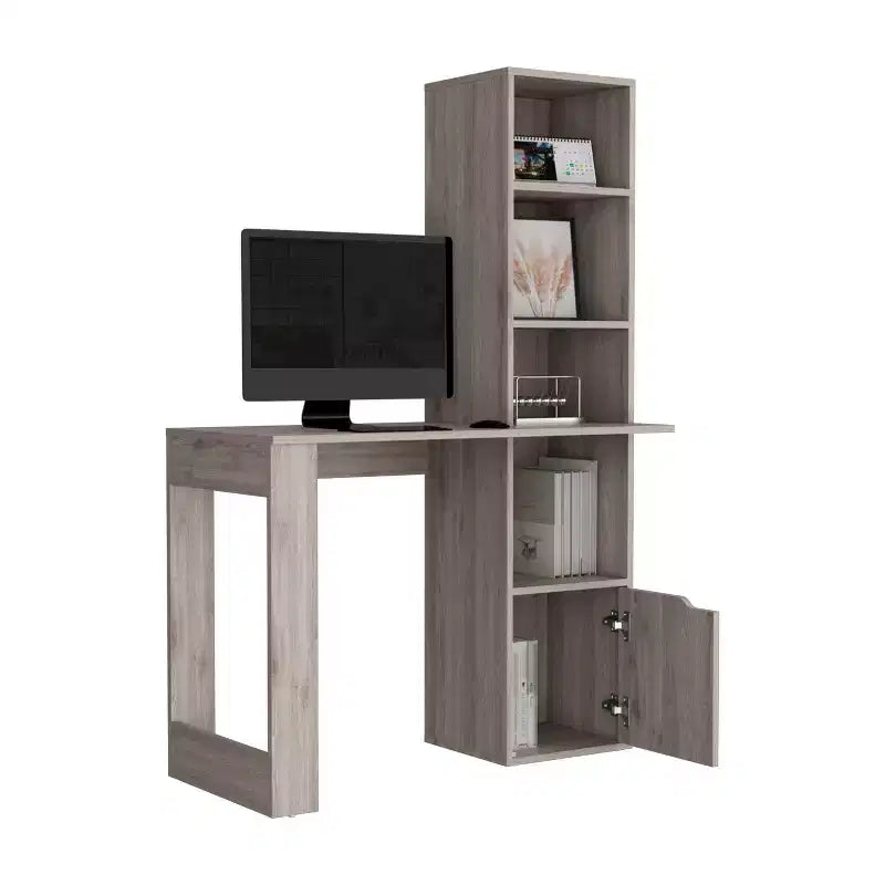 25 bureau d'ordinateur, bureau à domicile avec bibliothèque à 4 niveaux, 1 armoire, grande surface de travail, bureau d'écriture pour chambre à coucher, bureau, petits espaces