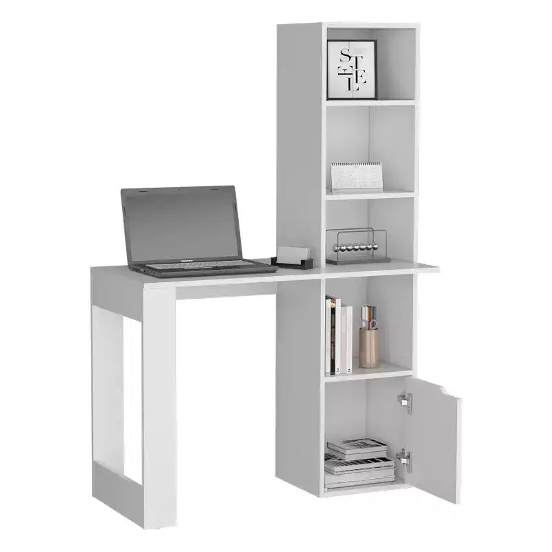 25 bureau d'ordinateur, bureau à domicile avec bibliothèque à 4 niveaux, 1 armoire, grande surface de travail, bureau d'écriture pour chambre à coucher, bureau, petits espaces