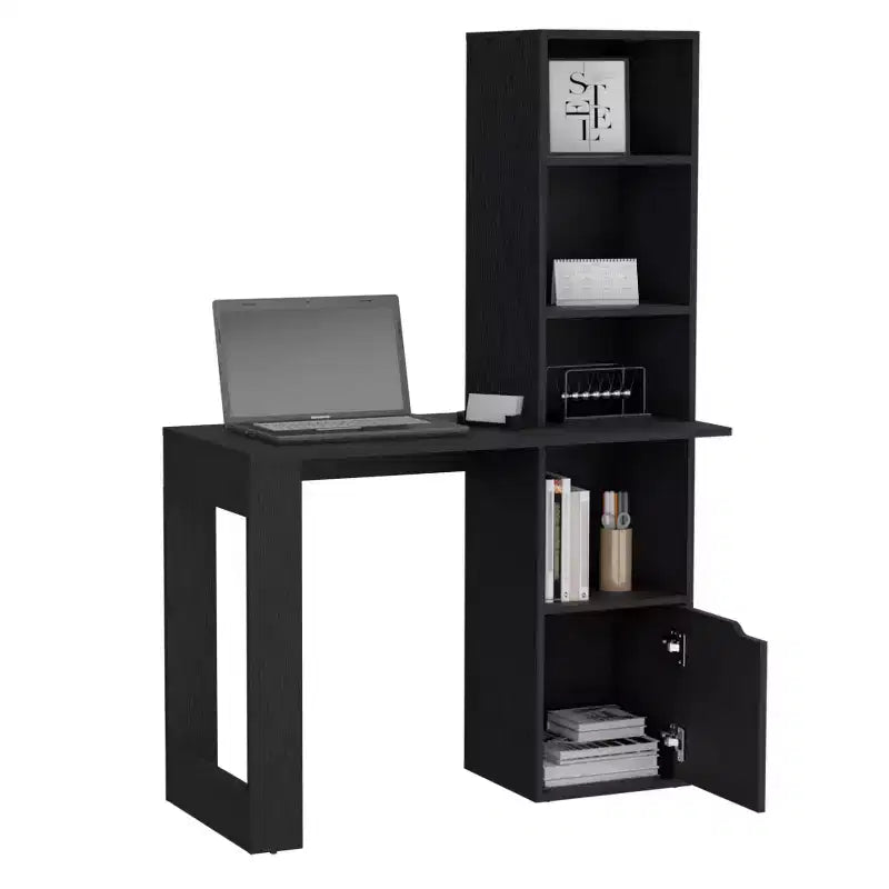 25 bureau d'ordinateur, bureau à domicile avec bibliothèque à 4 niveaux, 1 armoire, grande surface de travail, bureau d'écriture pour chambre à coucher, bureau, petits espaces