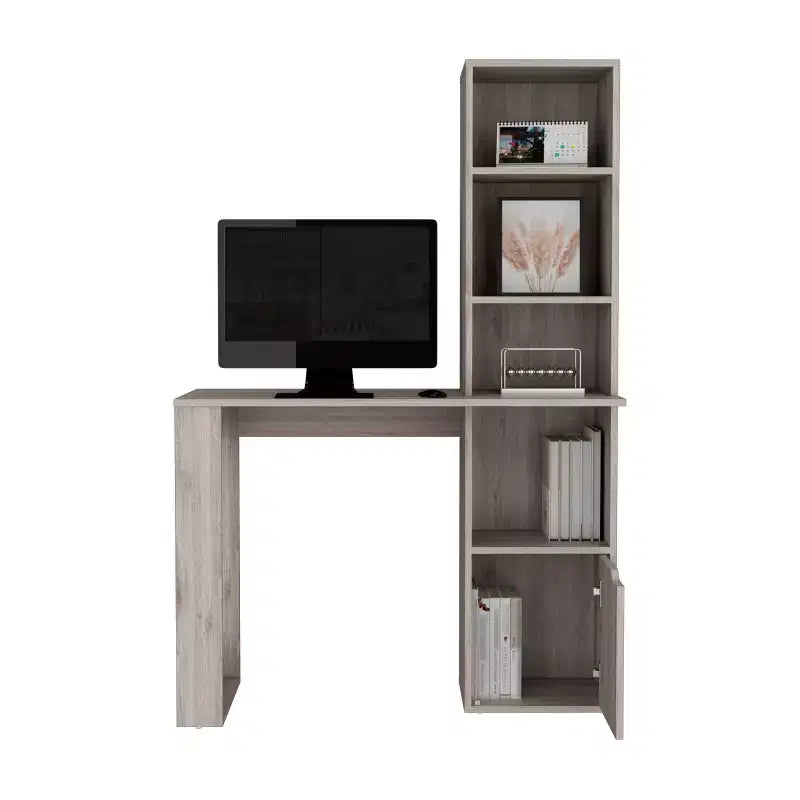 25 bureau d'ordinateur, bureau à domicile avec bibliothèque à 4 niveaux, 1 armoire, grande surface de travail, bureau d'écriture pour chambre à coucher, bureau, petits espaces