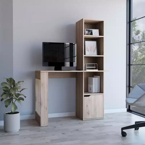 TUYOHW 25 Computer Desk,Home Office Desk with 4-Tier Bookcase,1 Cabinet,Ample Work Surface,Writing Desk for Bedroom,Study,Small Spaces