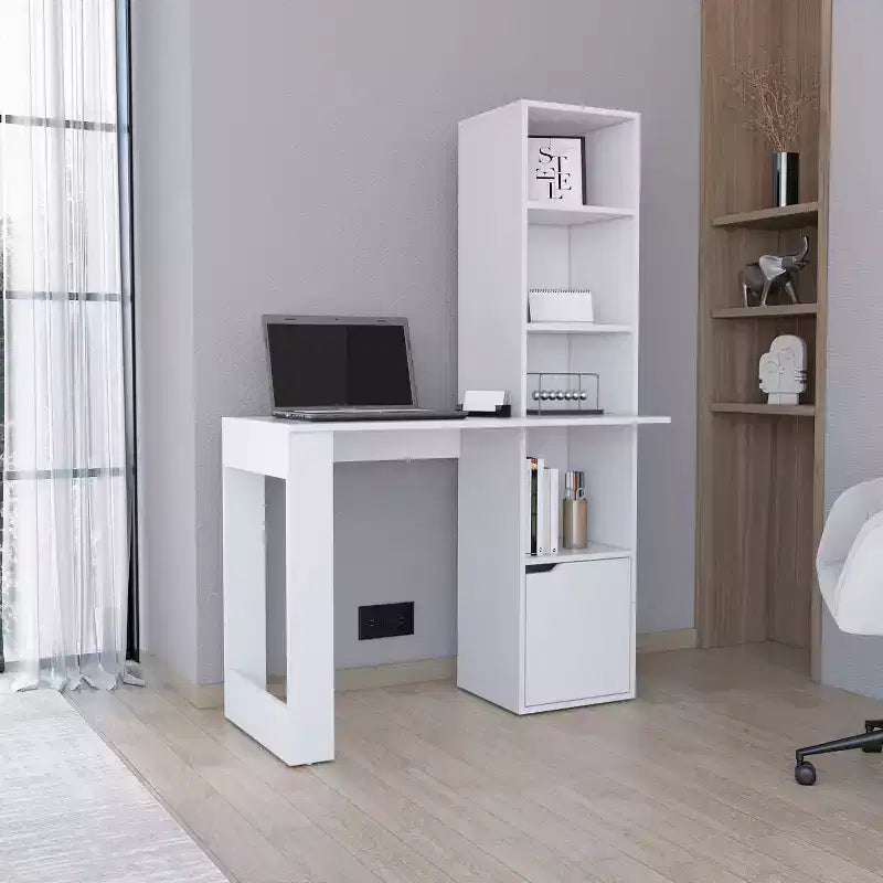 25 bureau d'ordinateur, bureau à domicile avec bibliothèque à 4 niveaux, 1 armoire, grande surface de travail, bureau d'écriture pour chambre à coucher, bureau, petits espaces