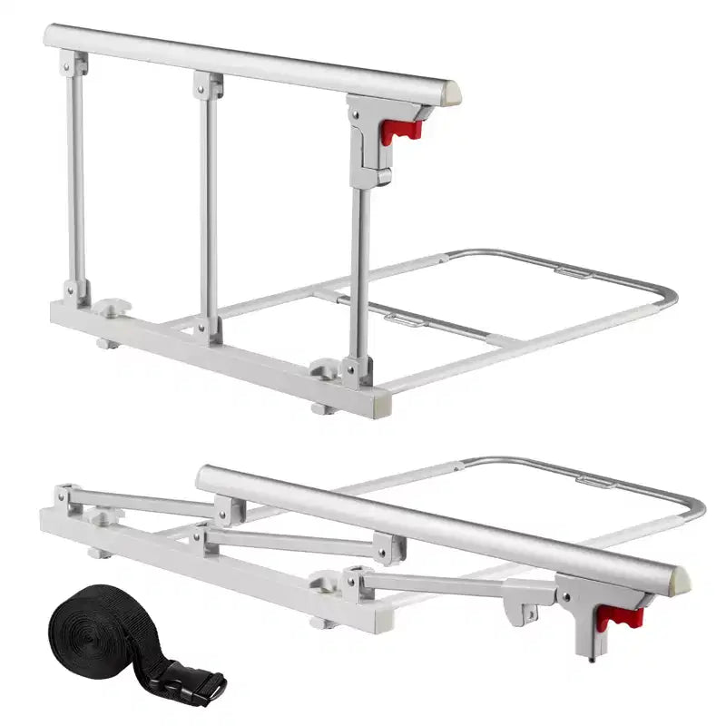 VEVOR Foldable Bed Rail for Elderly, 28 in Bedside Assist Rail with Fixing Strap, Adjustable Height Pipe Bedside Cane, High-Strength Metal, White