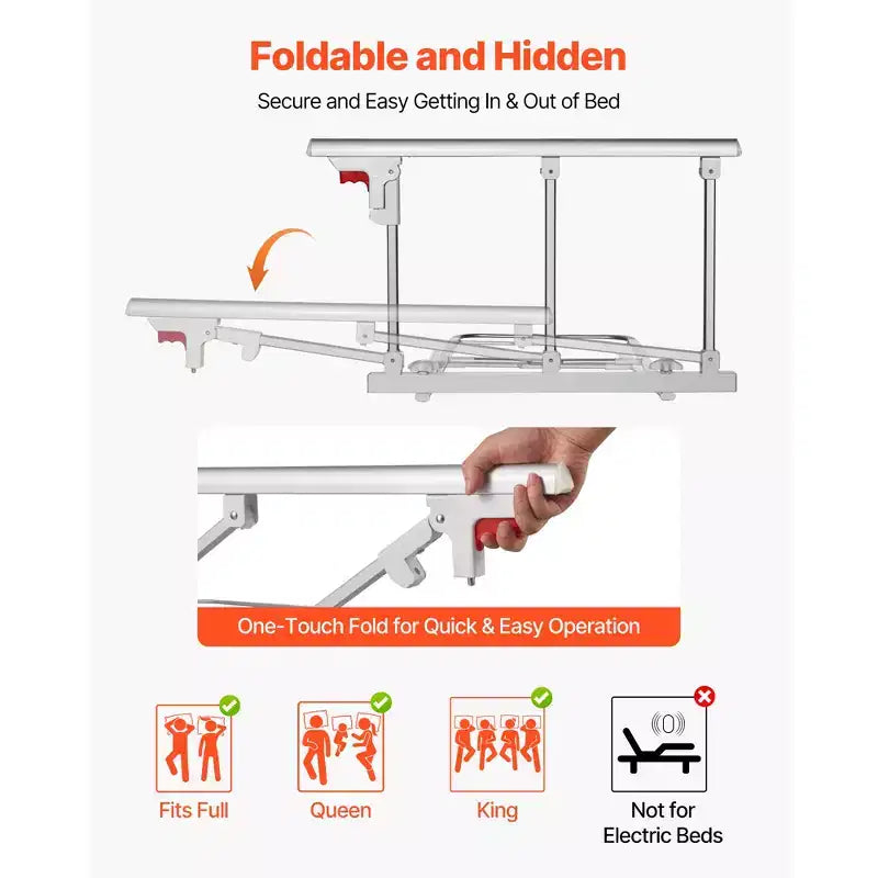 Barre de lit pliable pour personnes âgées, rail d'aide au chevet de 71 cm avec sangle de fixation, canne de chevet à hauteur réglable en métal haute résistance, blanc