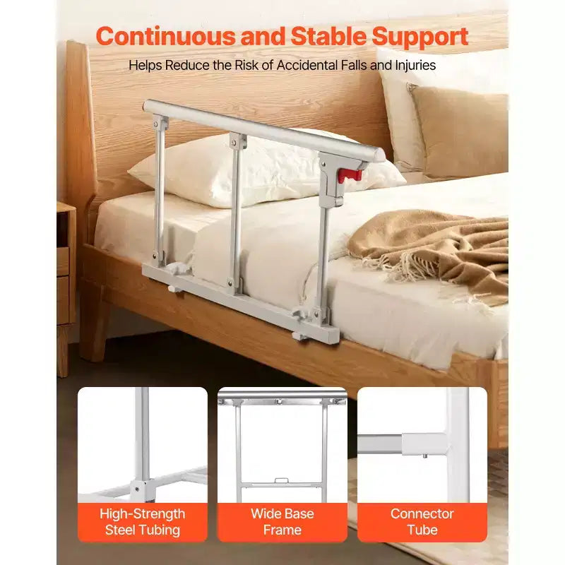 Barre de lit pliable pour personnes âgées, rail d'aide au chevet de 71 cm avec sangle de fixation, canne de chevet à hauteur réglable en métal haute résistance, blanc
