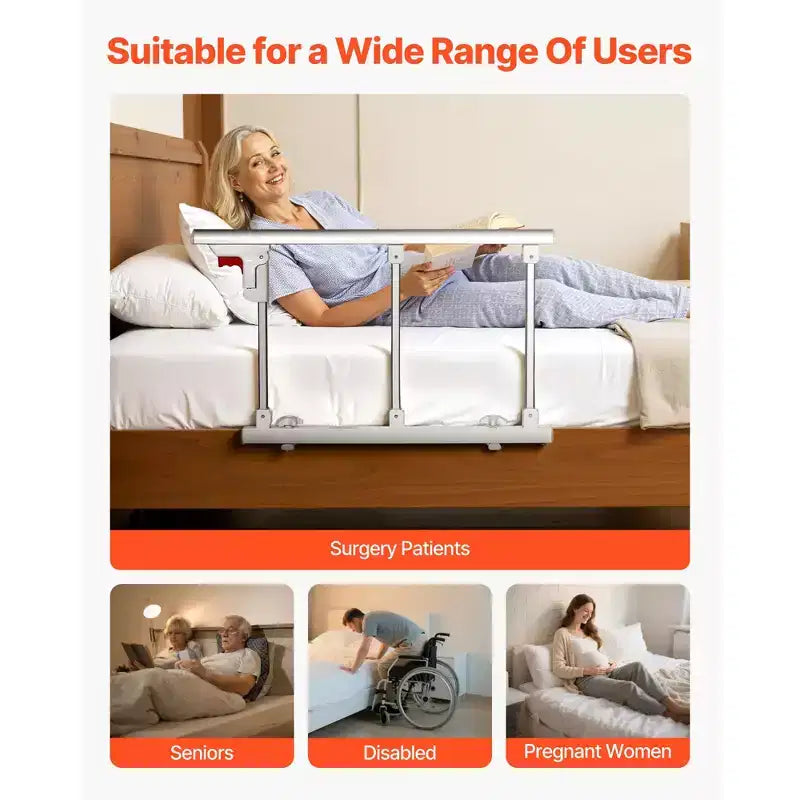 Barre de lit pliable pour personnes âgées, rail d'aide au chevet de 71 cm avec sangle de fixation, canne de chevet à hauteur réglable en métal haute résistance, blanc