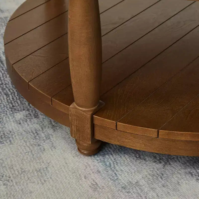 Pouffe ottoman capitonné rond moderne en bois et lin avec étagère de rangement