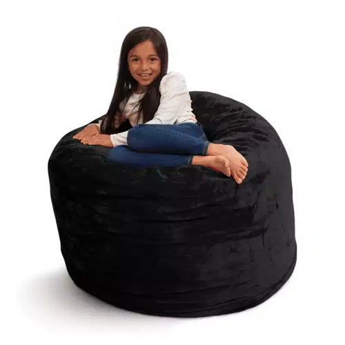 Ultimate Sack 3 ft Bean Bag Chair, Oversized Indoor Comfy Lounger, Black Fur