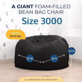 Pouf poire de 90 cm, grand fauteuil douillet d'intérieur, fourrure noire