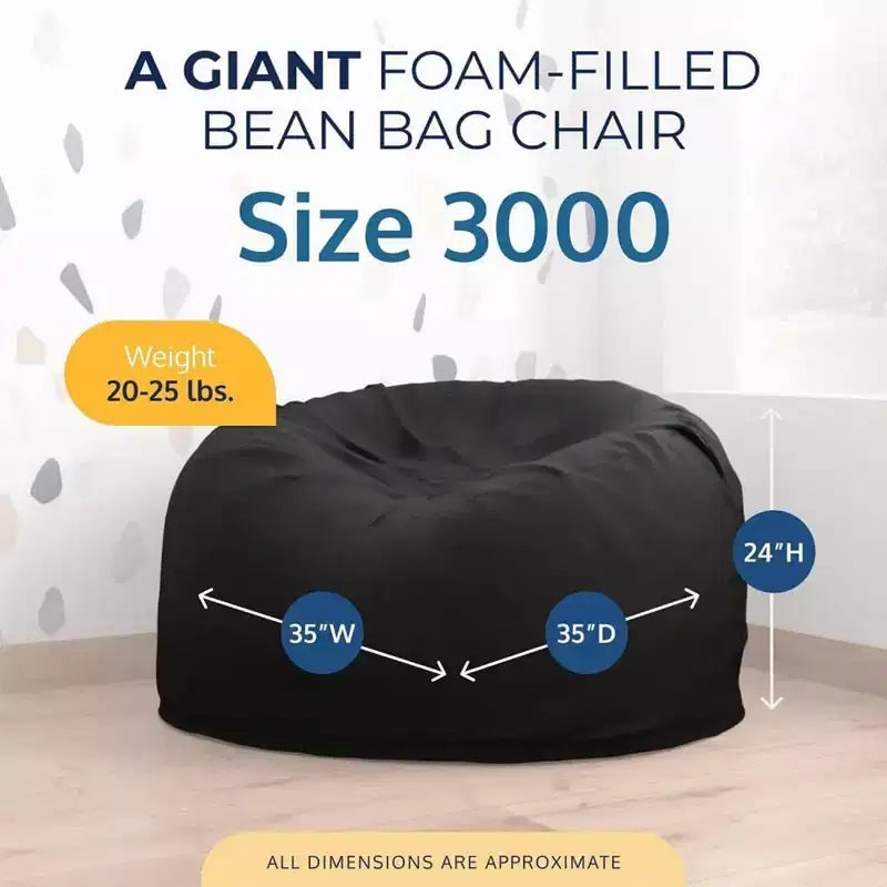Pouf poire de 90 cm, grand fauteuil douillet d'intérieur, fourrure noire