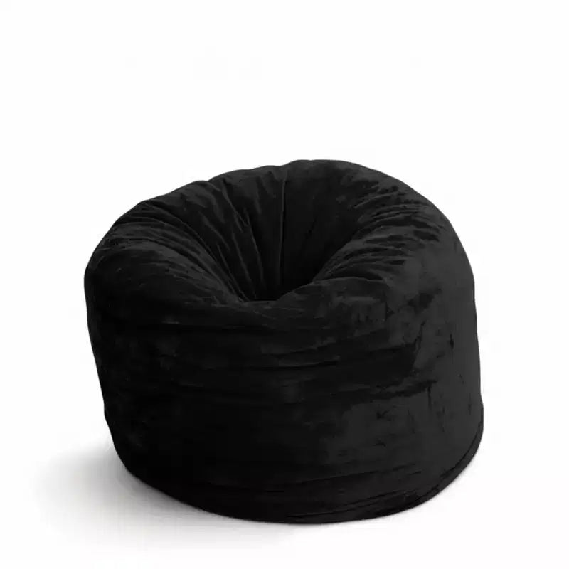 Pouf poire de 90 cm, grand fauteuil douillet d'intérieur, fourrure noire