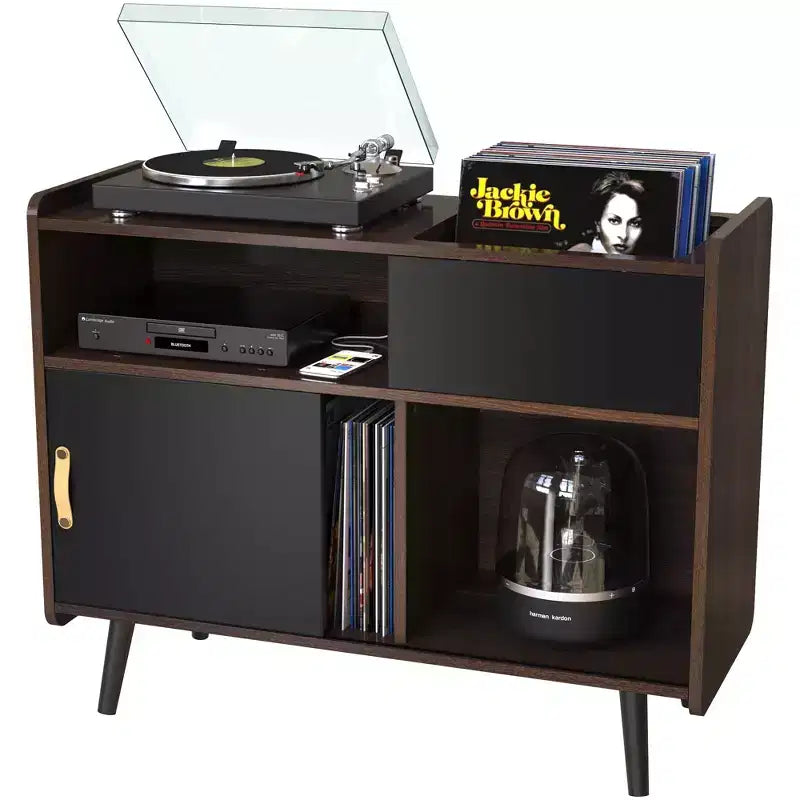 Meuble pour tourne-disque, Support pour platine vinyle avec rangement pour disques vinyles, Peut contenir jusqu'à 350 albums